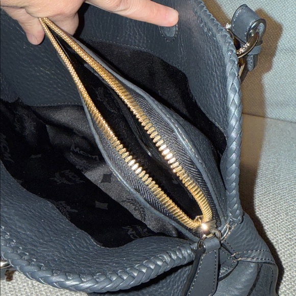 MCM Navy Leather Satchel with Silver Accents - Picture 10 of 14